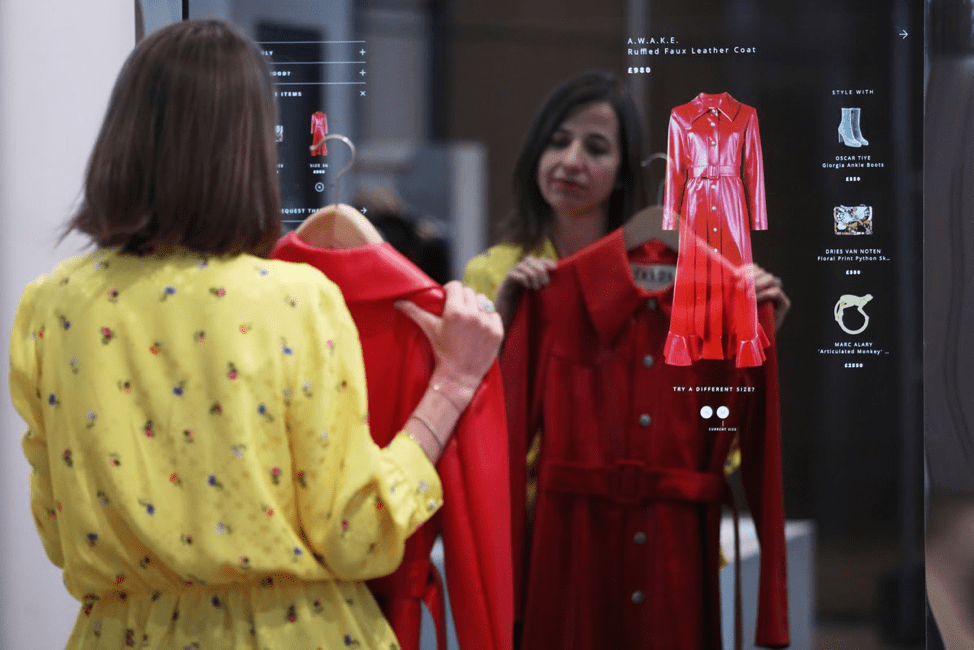Woman Shopping with AI Mirror